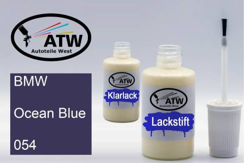 BMW, Ocean Blue, 054: 20ml Lackstift + 20ml Klarlack - Set, von ATW Autoteile West.